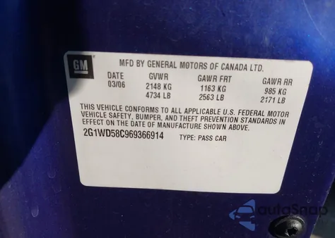 2006 Chevrolet Impala Ss z USA, uszkodzony, nr VIN 2G1WD58C969366914